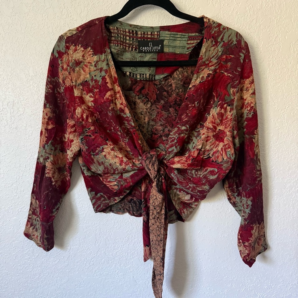 Vintage Carole Little Women's Floral Tie-Front Top